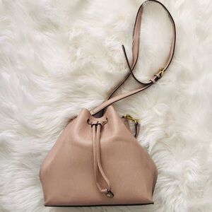Calvin Klein Pink Leather Drawstring Bucket Bag